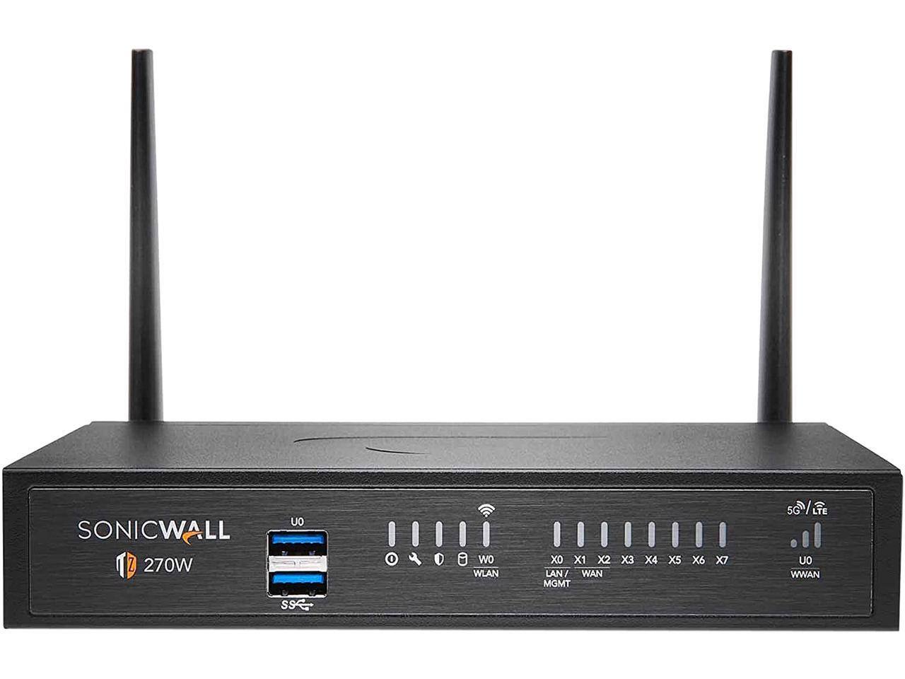 SONICWALL TZ 270W

- USB
- WLAN
- LAN/WAN MGMT (X0, X1, X2, X3, X4, X5, X6, X7)
- WWAN (5G/LTE)
- SSID