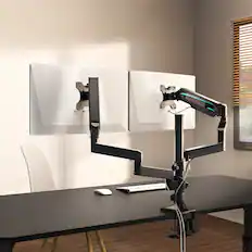 Front. Eureka Ergonomic - Adjustable Gas Spring Dual Monitor Desk Mount for Screens 13"-32" - Black.