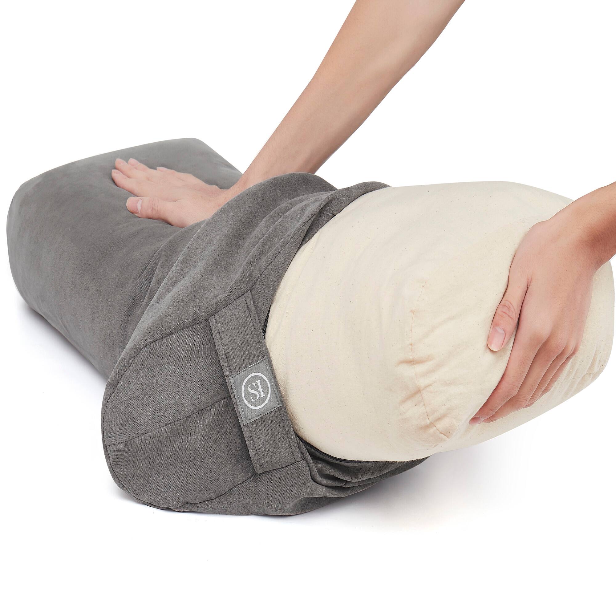 Left. Sweet Home Collection - Yoga Bolster Pillow Meditation Pillow w/Washable Cover & Carry Handle - Grey.