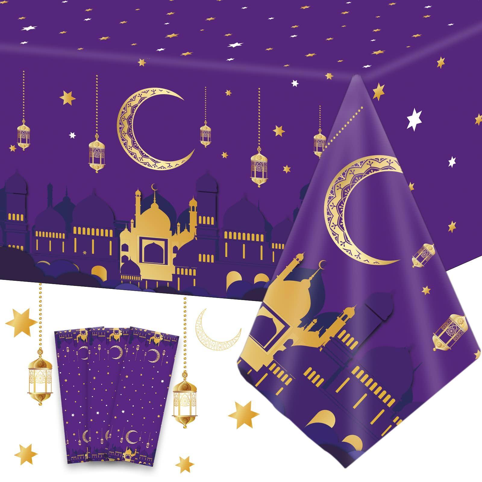 Alt View 1. Dapper Styles - Ramadan Mubarak Tablecloths For Eid Decorations Plastic Disposable Happiness Al-fitr Party Table Covers Rec... - Sage Greenery-3.