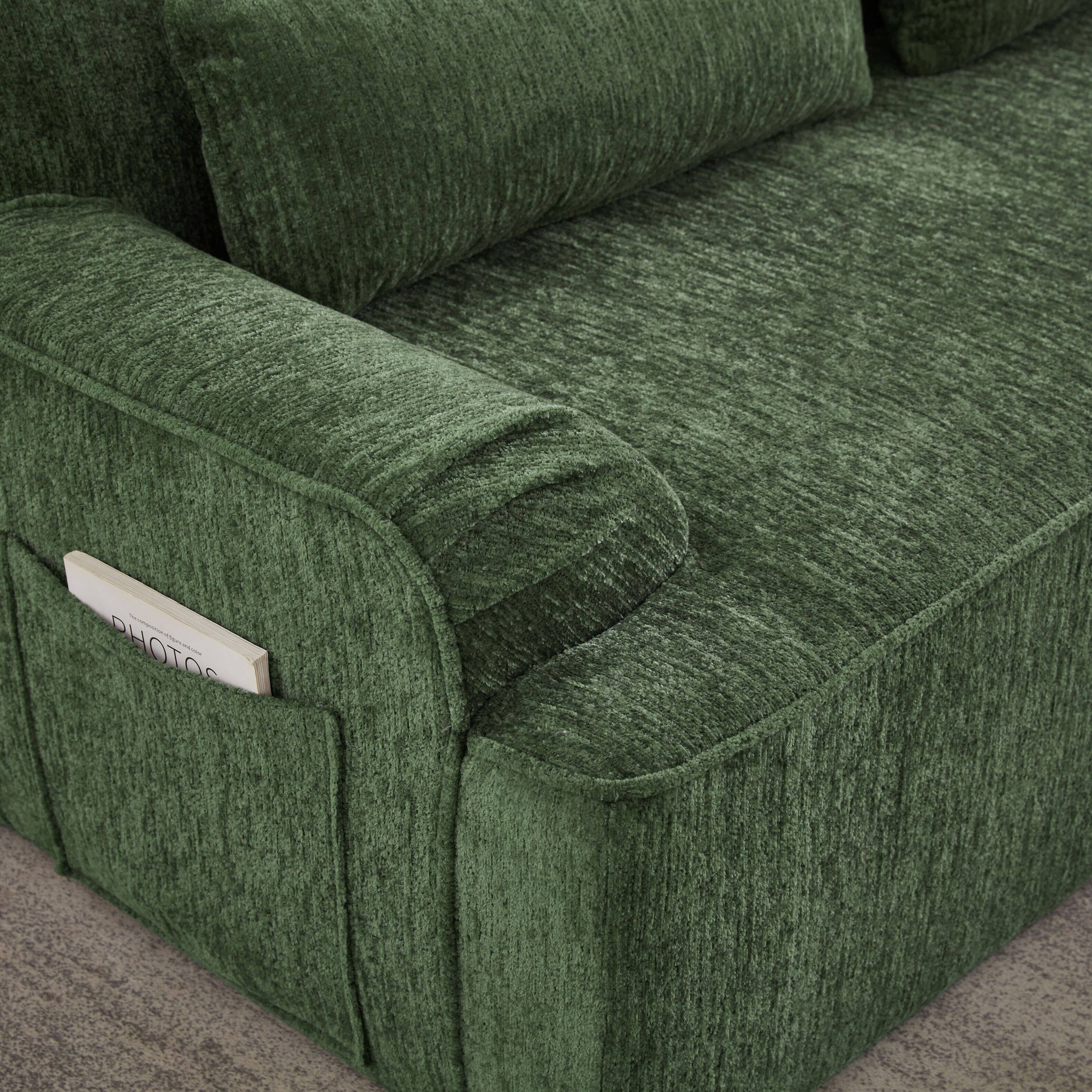 Alt View 7. Aukfa - Chenille L-Shape Sectional Sofa-Minimalist, Sleeper Couch for Living Room, Apartment, Reception-No Assembly - Green.