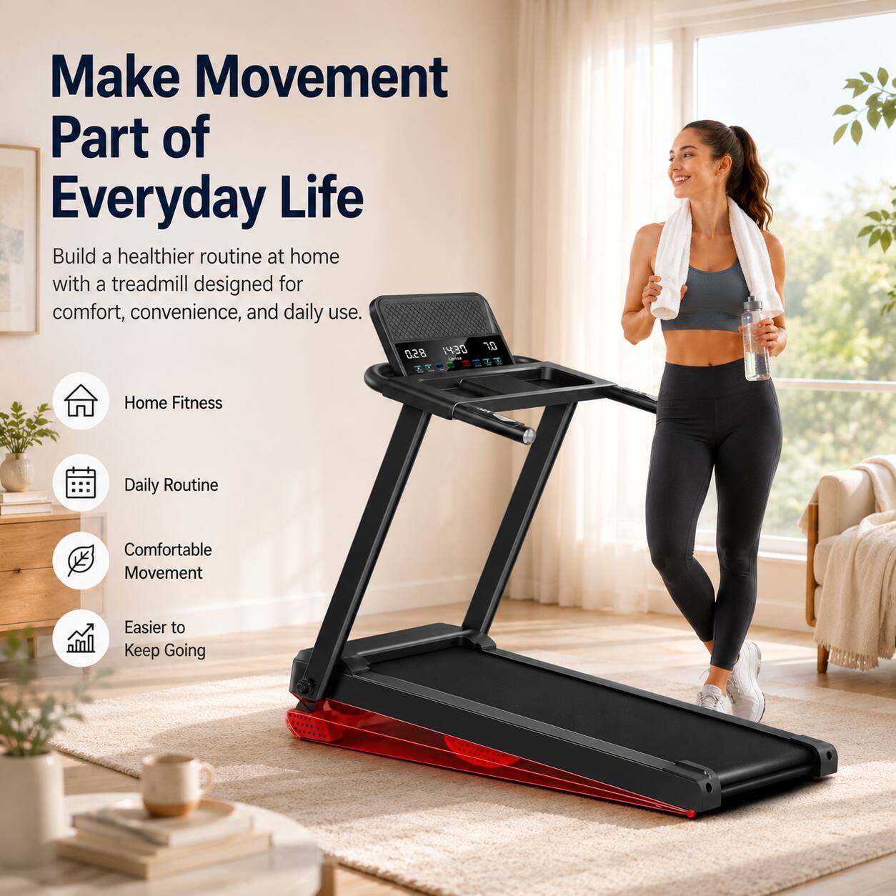 Make Movement Part of Everyday Life

Build a healthier routine at home with a treadmill designed for comfort, convenience, and daily use.

Home Fitness
Daily Routine
Comfortable Movement
Easier to Keep Going