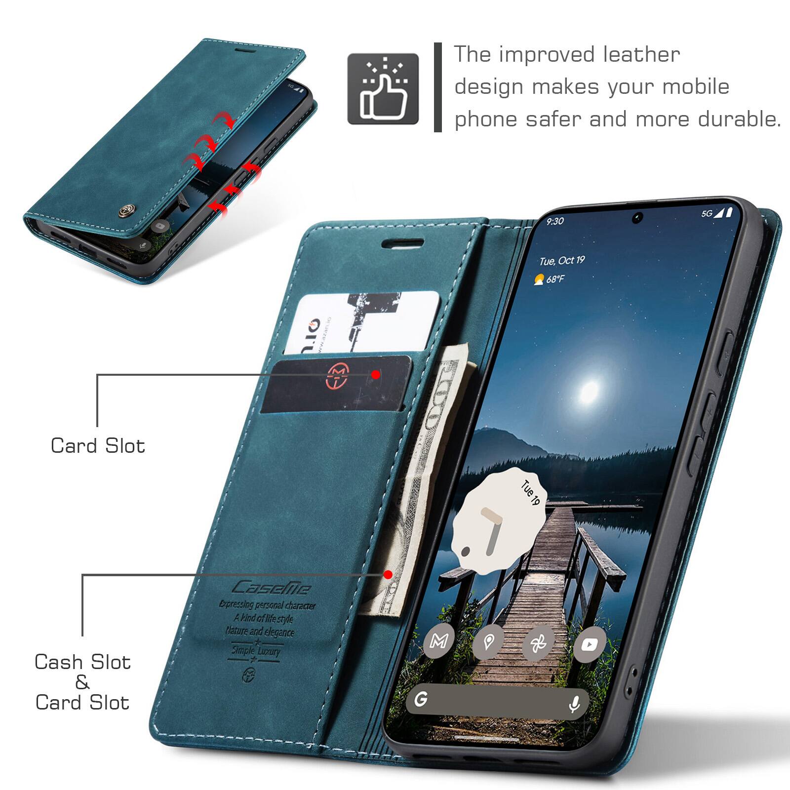 The improved leather design makes your mobile phone safer and more durable.

9:30
5G
Tue, Oct 19
68F

Card Slot

Cash Slot & Card Slot

CaseMe Expressing personal character A kind of life style Nature and elegance Simple Luxury