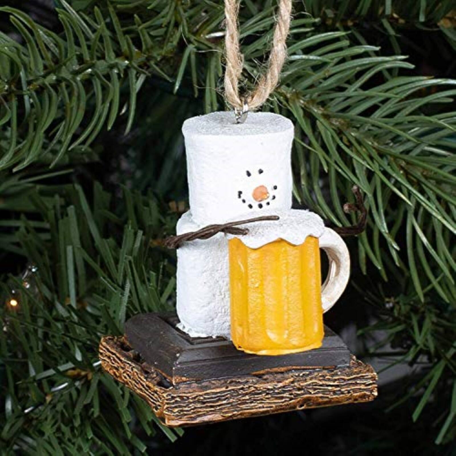 Angle. Ganz - Ganz Smores Marshmallow Snowman Original Beer Mug Christmas Tree Ornament 2.4 inch - White.