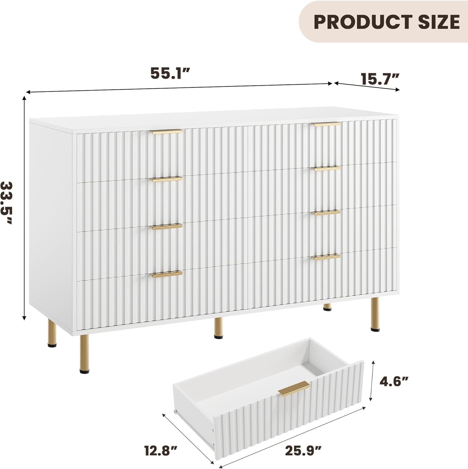PRODUCT SIZE  
55.1" x 15.7" x 33.5"  
25.9" x 12.8" x 4.6"