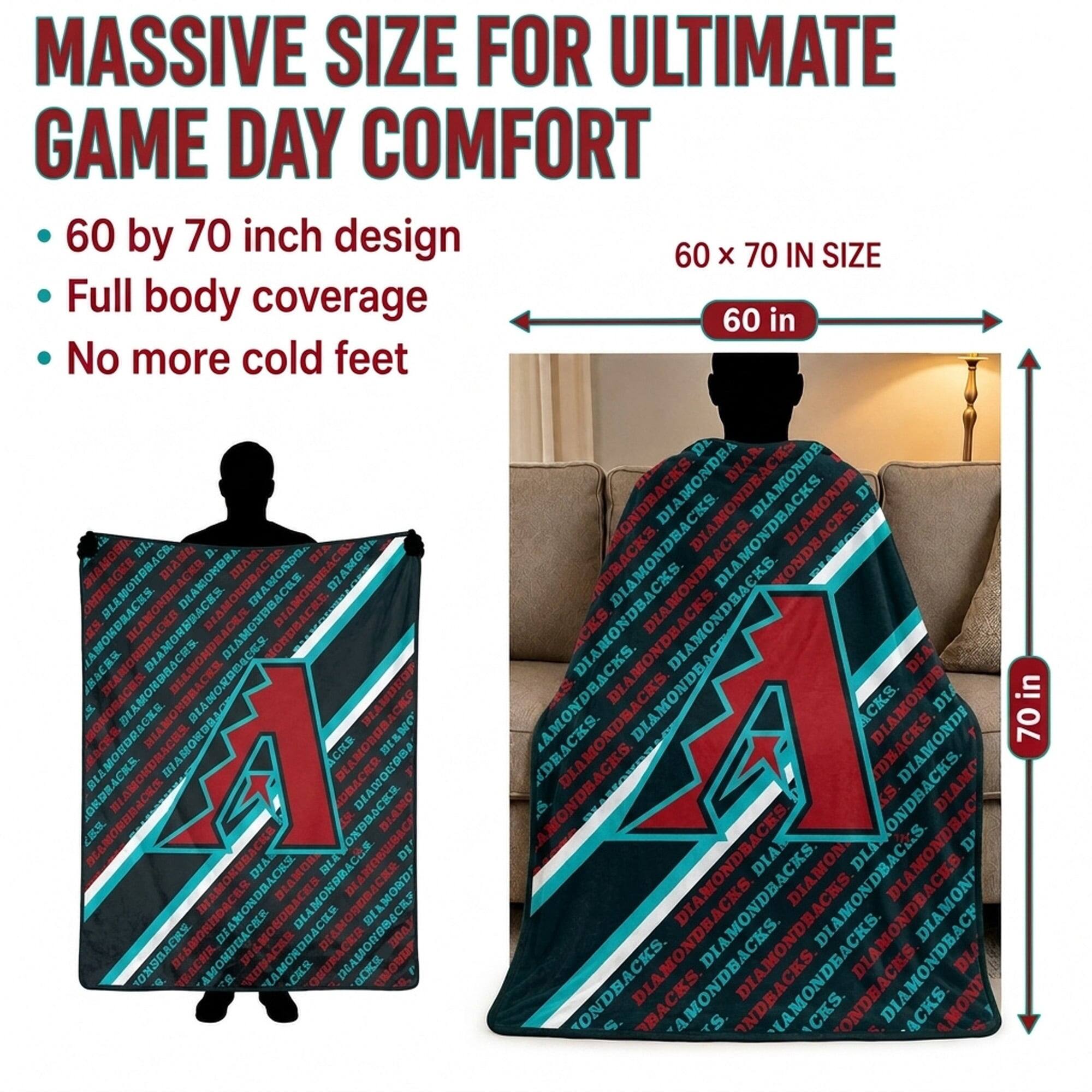 MASSIVE SIZE FOR ULTIMATE GAME DAY COMFORT  
60 by 70 inch design  
Full body coverage  
No more cold feet  

60 x 70 IN SIZE  
60 in  
70 in
