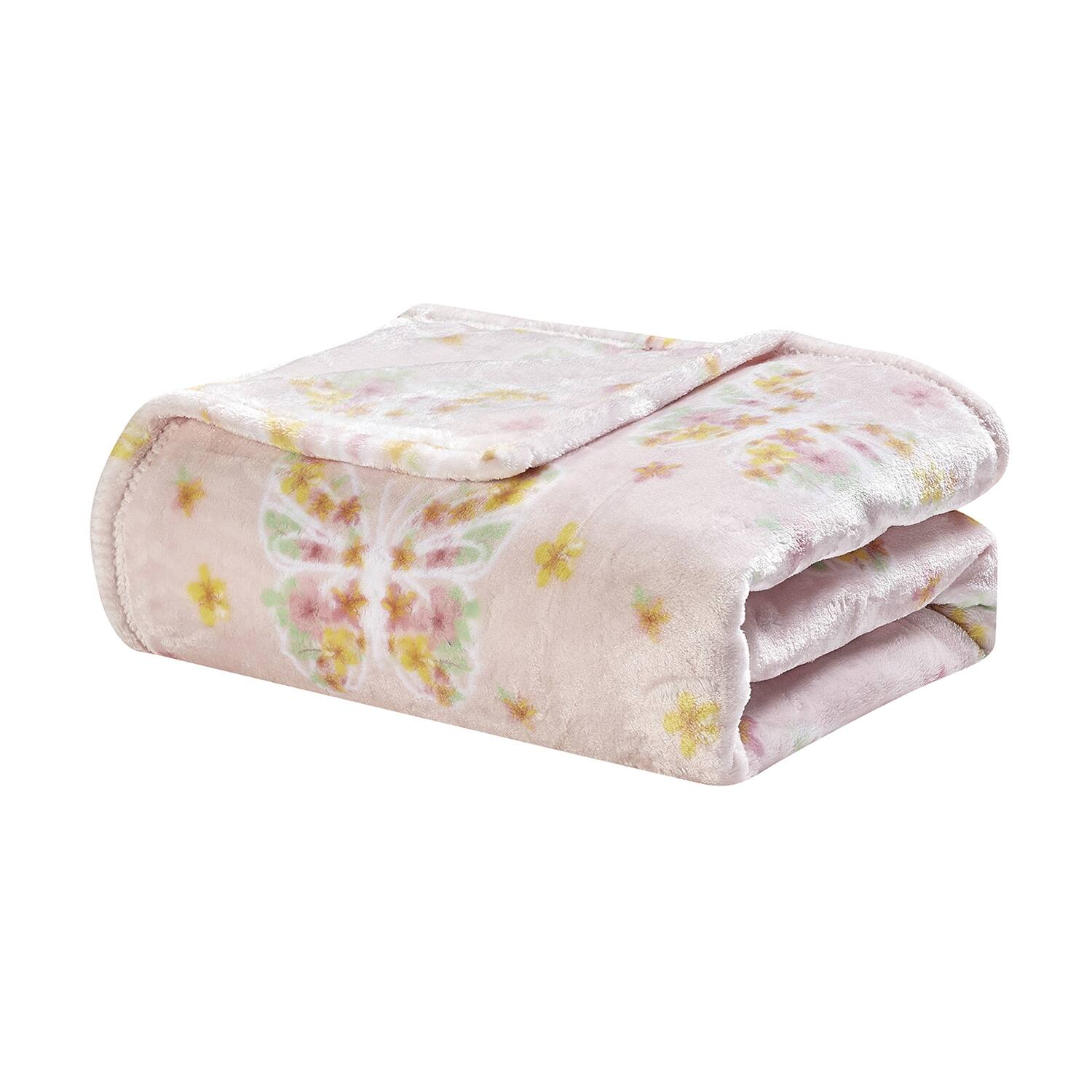 Front. Plazatex - Plazatex 100% Polyester Butterfly Garden Lightweight Oversized Throw Blanket 60" x 70" White - Blush.