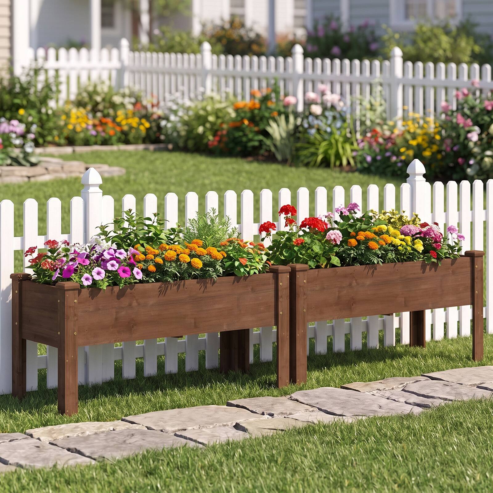 Alt View 1. Costway - Costway 2 PCS Wooden Raised Garden Bed with Legs, Drainage Holes, Natural Fir Garden Box - Dark Brown.