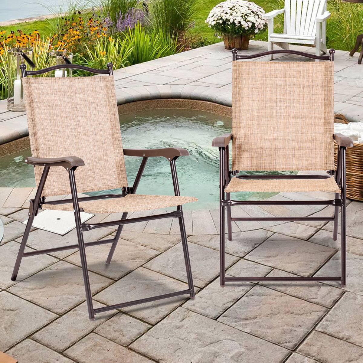 Gymax - Set of 2 Folding Patio Furniture Sling Back Chairs Outdoors - as pic