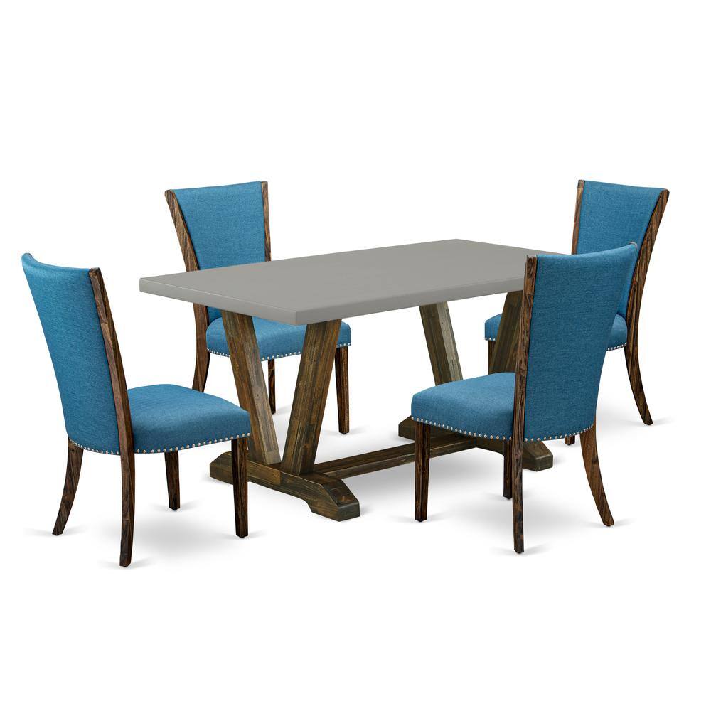 Left. East West Furniture - East West Furniture V796VE721-5 5Pc Dining Table Set Offers a Dining Table and 4 Parsons Dining Room Chairs with Blue - Multi-Color.