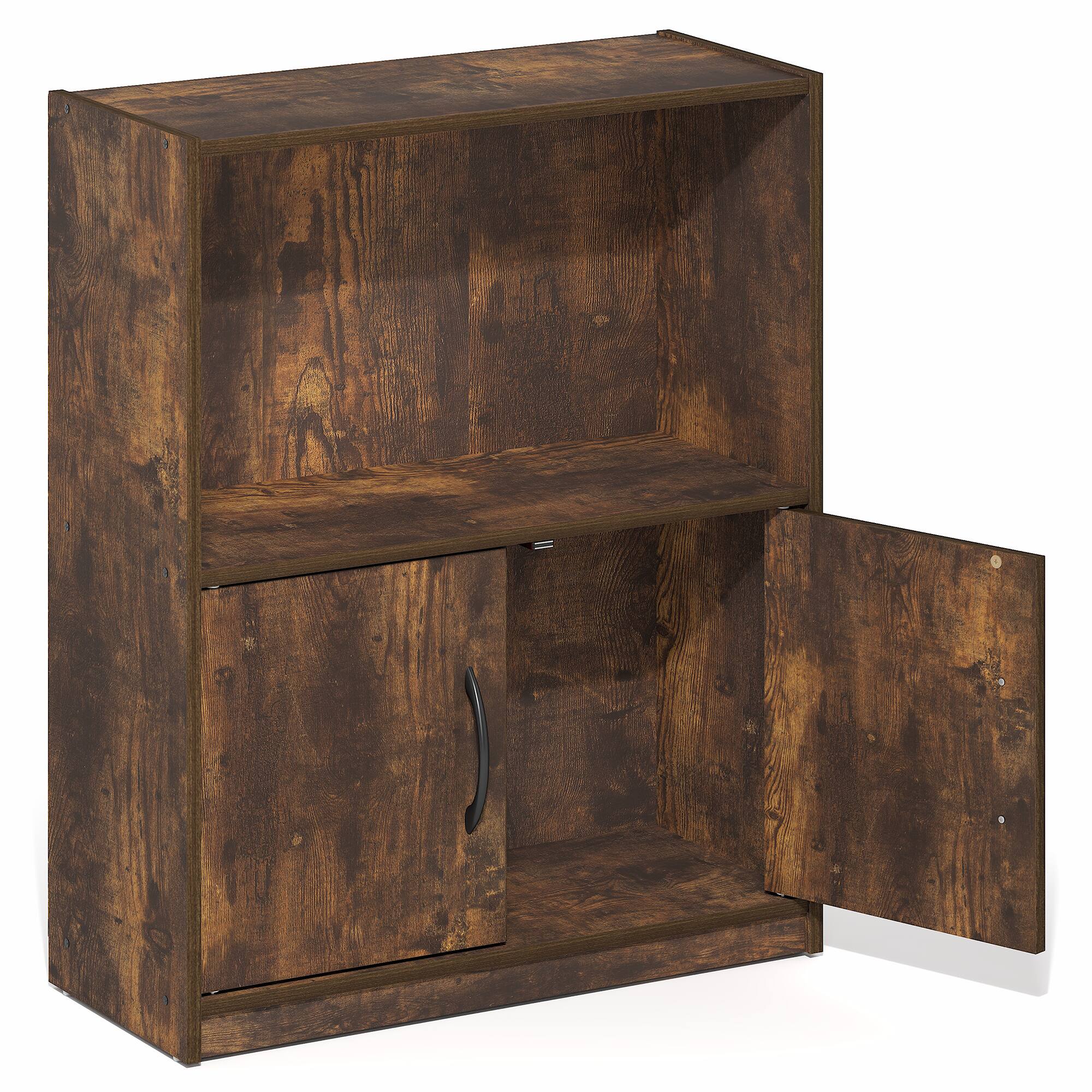 Alt View 7. Furinno - GRUEN Book Shelf, 2-Tier Small Bookshelf, Bookcase with Open Shelf and Doors Storage Cabinet, 9.3 x 21.8 x 27 - Amber Pine.