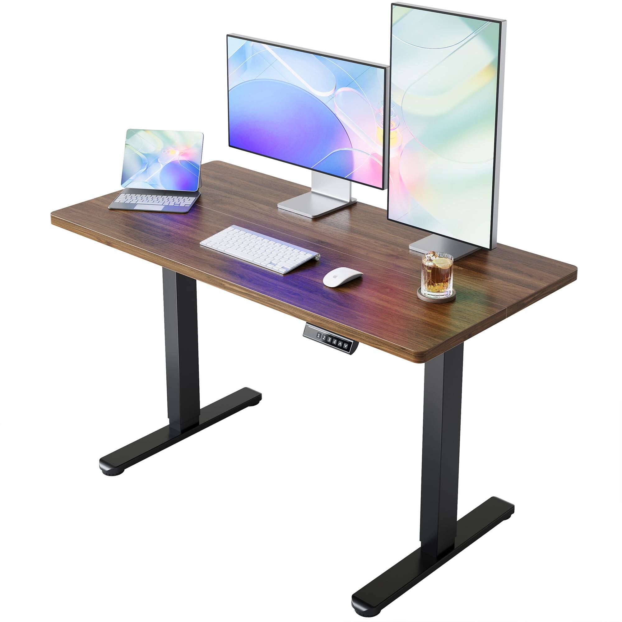 Front. Hirose Alice - HUANUO x Electric Standing Desk Adjustable Height, emory Height Settings, Headphone Hook, Cable Manager, Si... - Black Walnut 43" x 24".