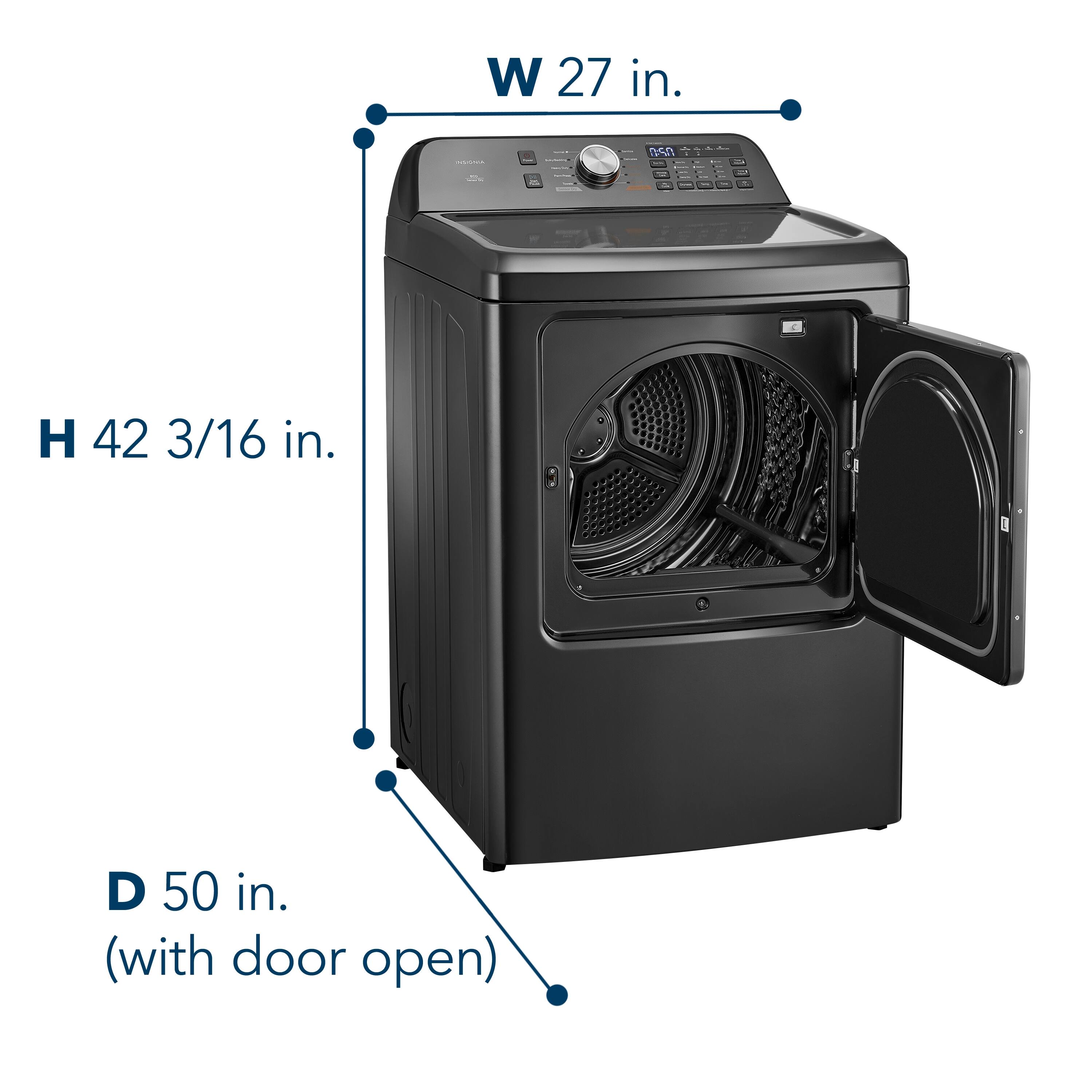 W 27 in.  
H 42 3/16 in.  
D 50 in. (with door open)