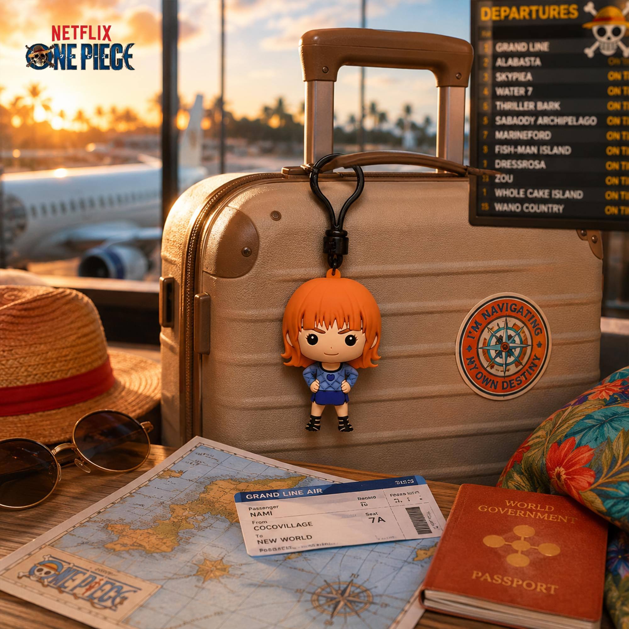 NETFLIX ONE PIECE

DEPARTURES
GRAND LINE
ALABASTA
SKYPIEA
WATER 7
THRILLER BARK
SABAODY ARCHIPELAGO
MARINEFORD
FISH-MAN ISLAND
DRESSROSA
ZOU
WHOLE CAKE ISLAND
WANO COUNTRY

I'M NAVIGATING MY OWN DESTINY

LINE AIR GRAND
Passenger NAMI
From COCOVILLAGE
To NEW WORLD
Seat 7A

WORLD GOVERNMENT PASSPORT