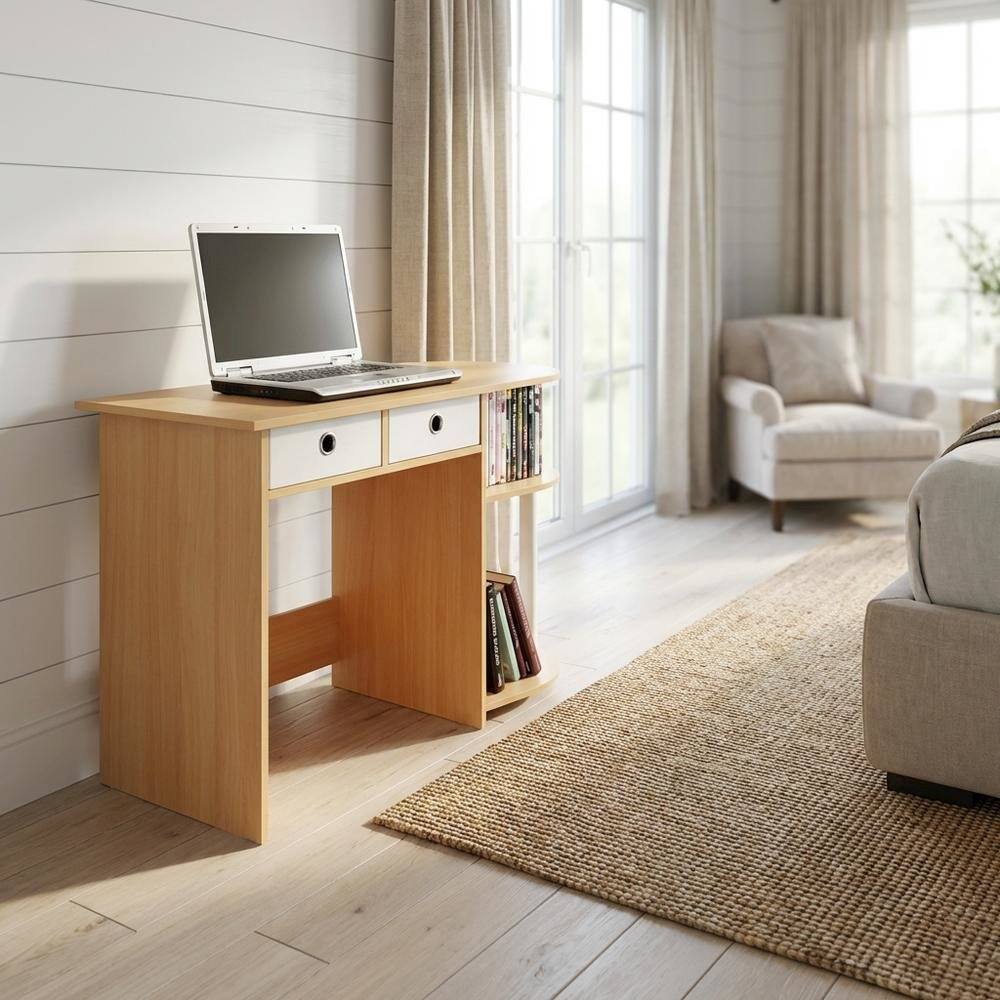 Angle. BisonOffice - Wooden Laptop Desk with Beech, Ivory Finish, Workstation for Home Office - Beech/Ivory/White.