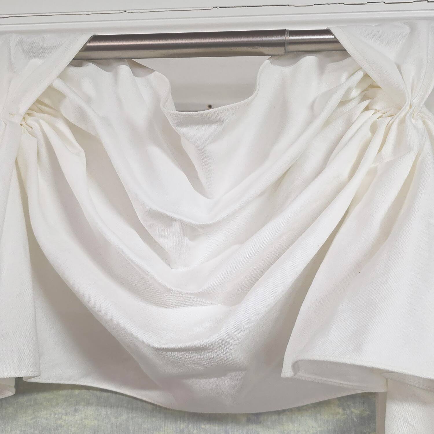 Left. RLF Home - RLF Home Soft Duck 3-S Victory 100% Cotton Tab Top Swag Window Curtain 54" x 25" Off White - Off White.