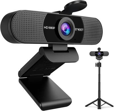 EMEET C960 Webcam with Tripod, 1080P Webcam with Microphone, Adjustable Height Mini Tripod, C960 Web Camera with Privacy