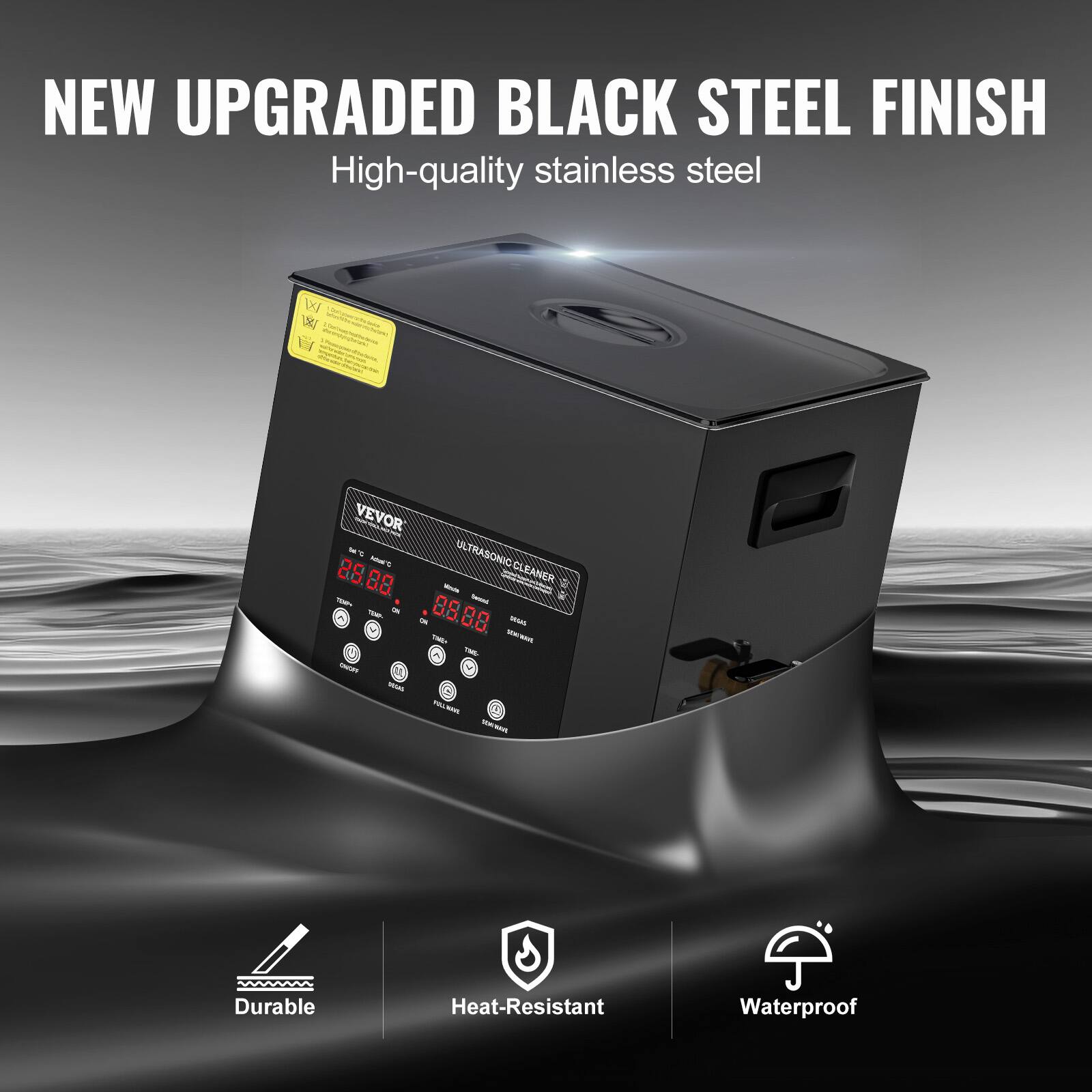 NEW UPGRADED BLACK STEEL FINISH High-quality stainless steel VEVOR - T ULTRASONIC - 25 80 CLEANER - - - - - - 85 88 mA - - - 2 A i - 1 - - sN - - Durable Heat-Resistant Waterproof