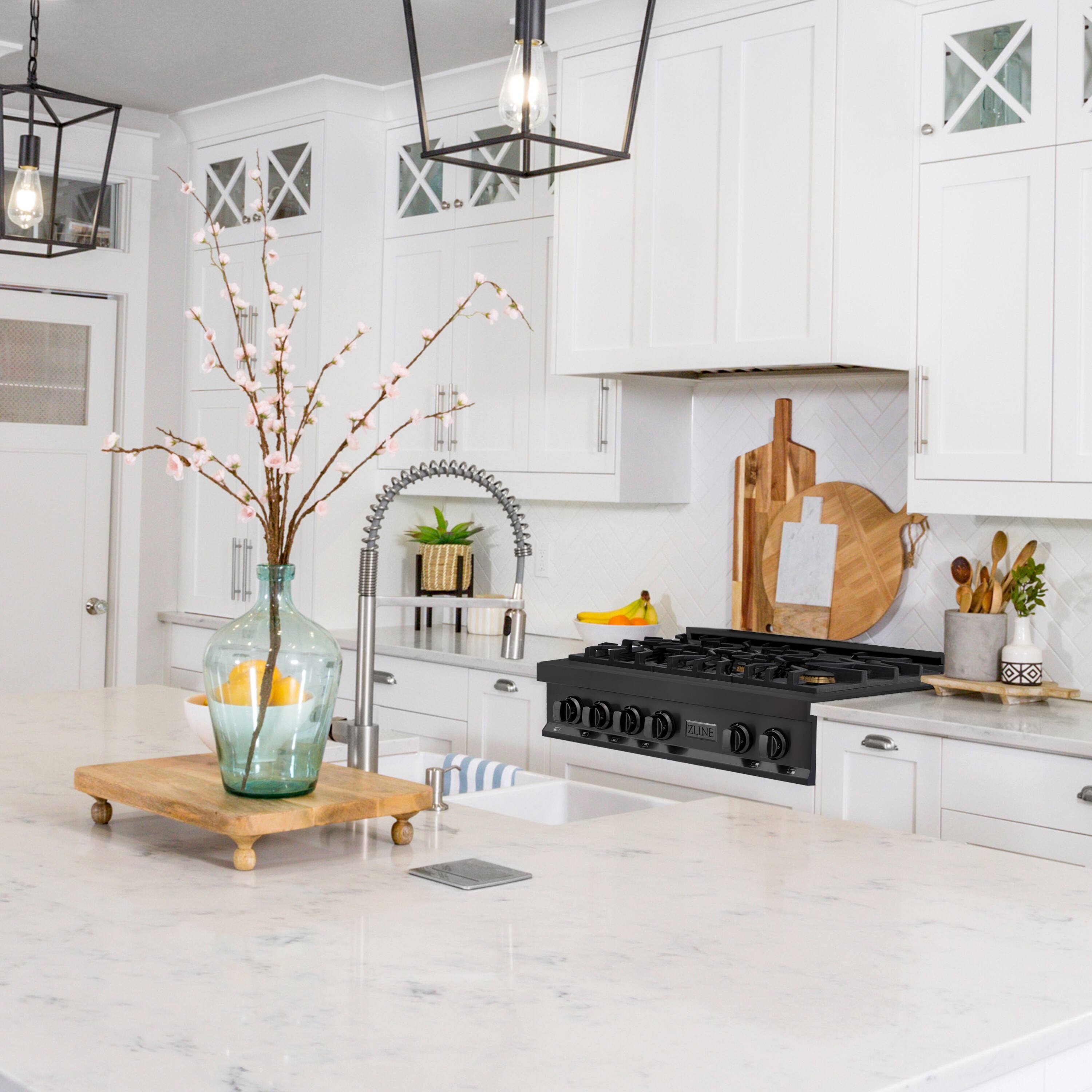 Alt View 4. ZLINE - 36 in. Legacy Gas Rangetop with 6 Brass Burners and Porcelain Cooktop in Black Stainless Steel (RTB-BR-36) - Black.