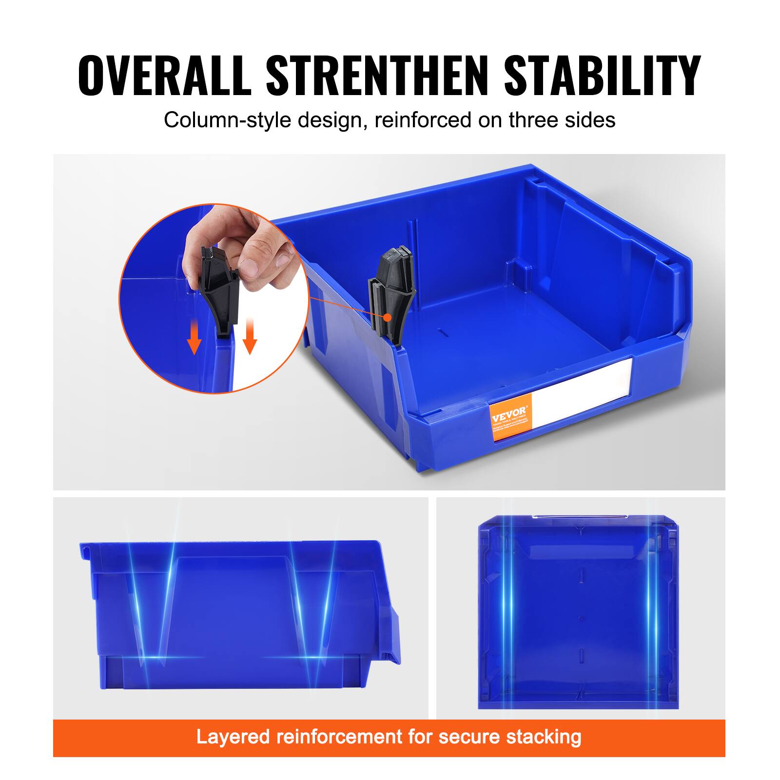 **OVERALL STRENGTHEN STABILITY**

Column-style design, reinforced on three sides

Layered reinforcement for secure stacking