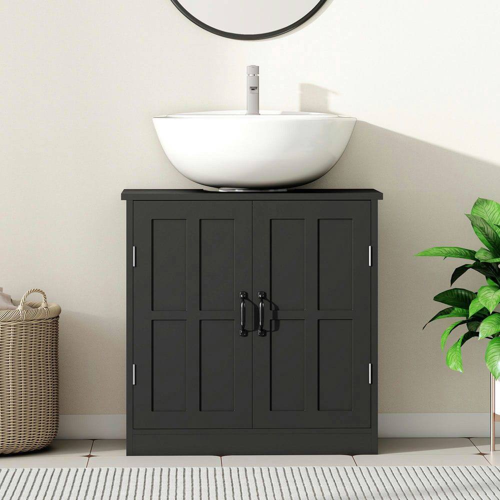 Left. Kadyn - Bathroom Sink Cabinet, Pedestal Sink Cabinet with Adjustable Shelf, Black - Black.