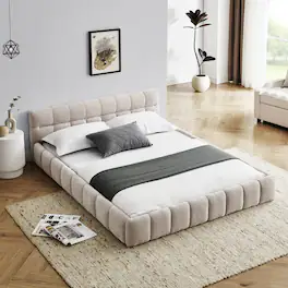 Anysun - Queen Chenille Platform Bed Frame with Headboard - Thick Fabric, Solid Frame, No Box Spring Needed - Beige