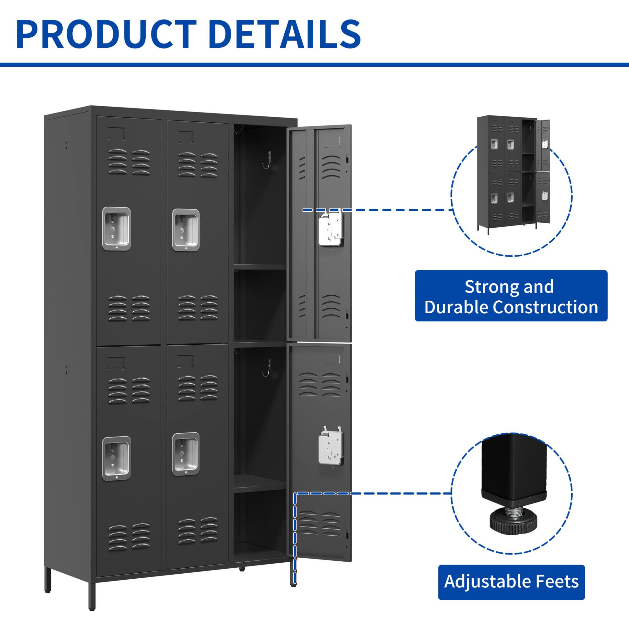 Alt View 4. GOODSILO - 6-Door Full-Height Steel Storage Locker Cabinet with Key Locks for Secure Organization - Black.