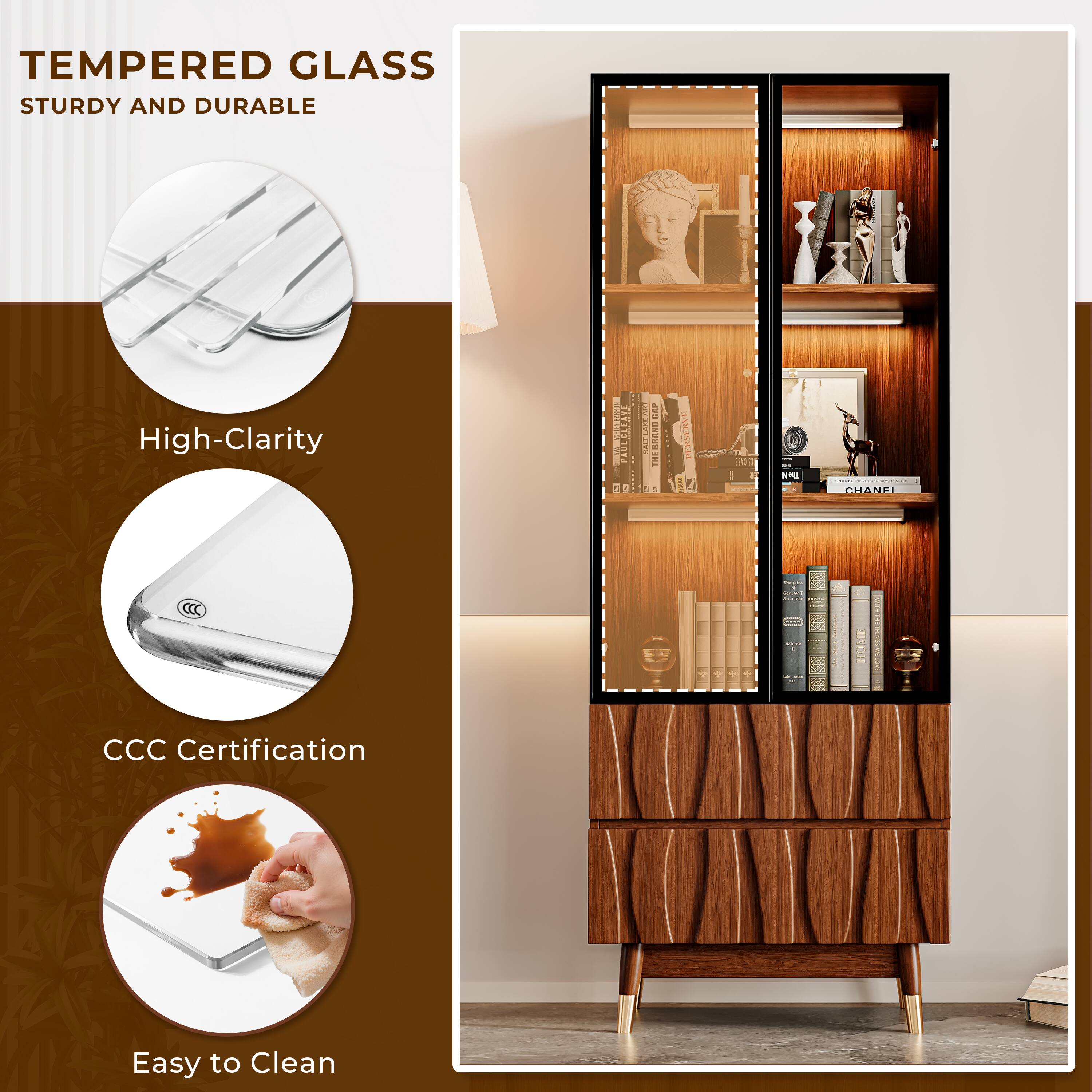 TEMPERED GLASS  
STURDY AND DURABLE

High-Clarity

CCC Certification

Easy to Clean