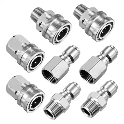 Front. Unique Bargains - Pressure Washer Adapter Set, 8pcs Quick Disconnect Kit, 3/8" Stainless Steel Male & Female Connectors - Silver.