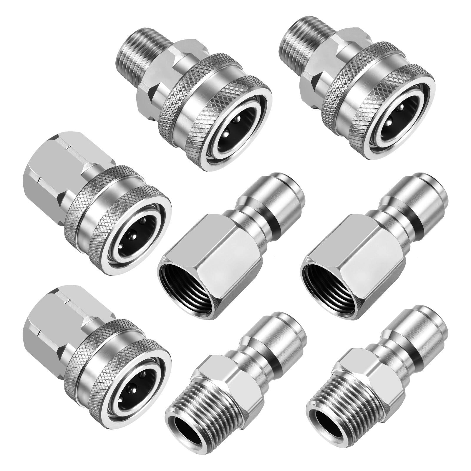 Front. Unique Bargains - Pressure Washer Adapter Set, 8pcs Quick Disconnect Kit, 3/8" Stainless Steel Male & Female Connectors - Silver.