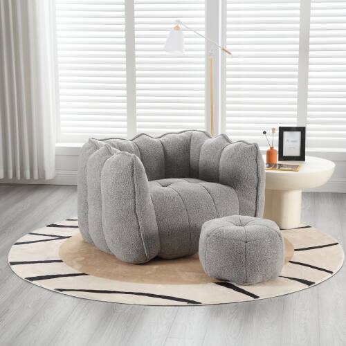 Alt View 8. GOODSILO - Premium Square Bean Bag Sofa with Footstool for Ultimate Relaxation in Living Room and Bedroom - Grey.