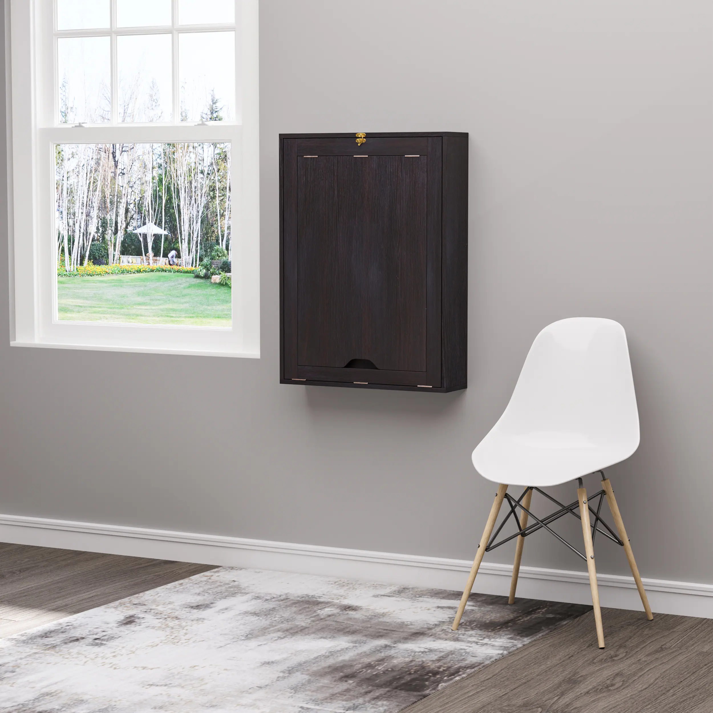 Alt View 8. Homcom - Wall Mounted Fold Out Convertible Desk, Floating, Storage Shelf, Espresso Brown - Brown.