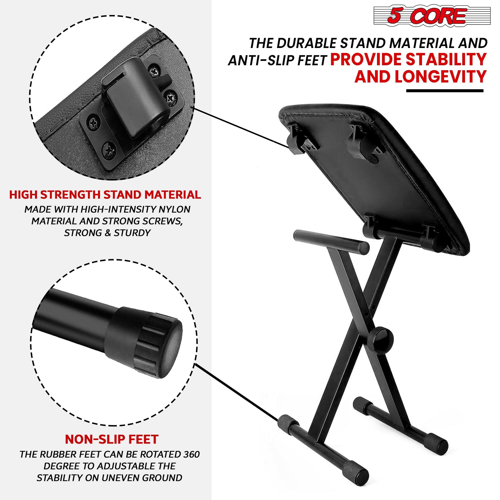 5 CORE
THE DURABLE STAND MATERIAL AND ANTI-SLIP FEET PROVIDE STABILITY AND LONGEVITY
HIGH STRENGTH STAND MATERIAL MADE WITH HIGH-INTENSITY NYLON MATERIAL AND STRONG SCREWS, STRONG & STURDY
NON-SLIP FEET THE RUBBER FEET CAN BE ROTATED 360 DEGREE TO ADJUSTABLE THE STABILITY ON UNEVEN GROUND