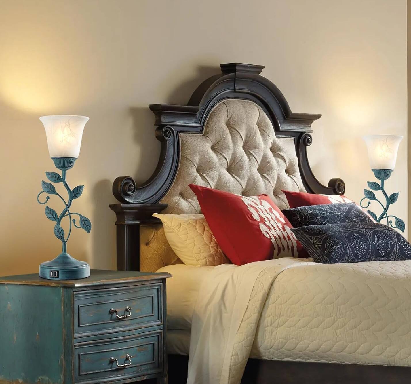 Alt View 3. FINEAK - Vintage Table Lamp with Touch Control & Dual USB Charging - 1 Pack - Retro Green.