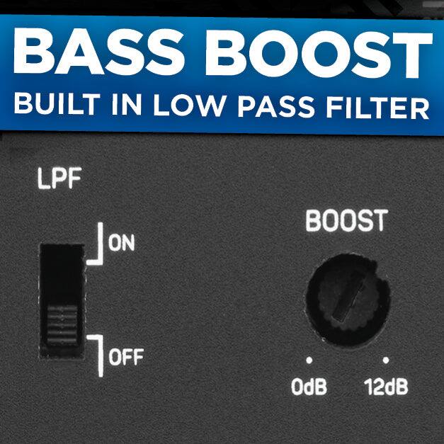 BASS BOOST  
BUILT IN LOW PASS FILTER  

LPF  
ON  
OFF  

BOOST  
0dB  
12dB