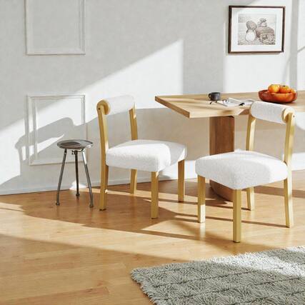 Front. Hivvago - Set of Two Rubberwood Dining Chairs with Distinctive Cylinder Backrest - White, Natural.