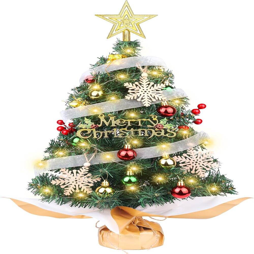 RTMB - 2ft Small Artificial Christmas Tree with Lights, Star Top & Ornaments - ZASCC-1111