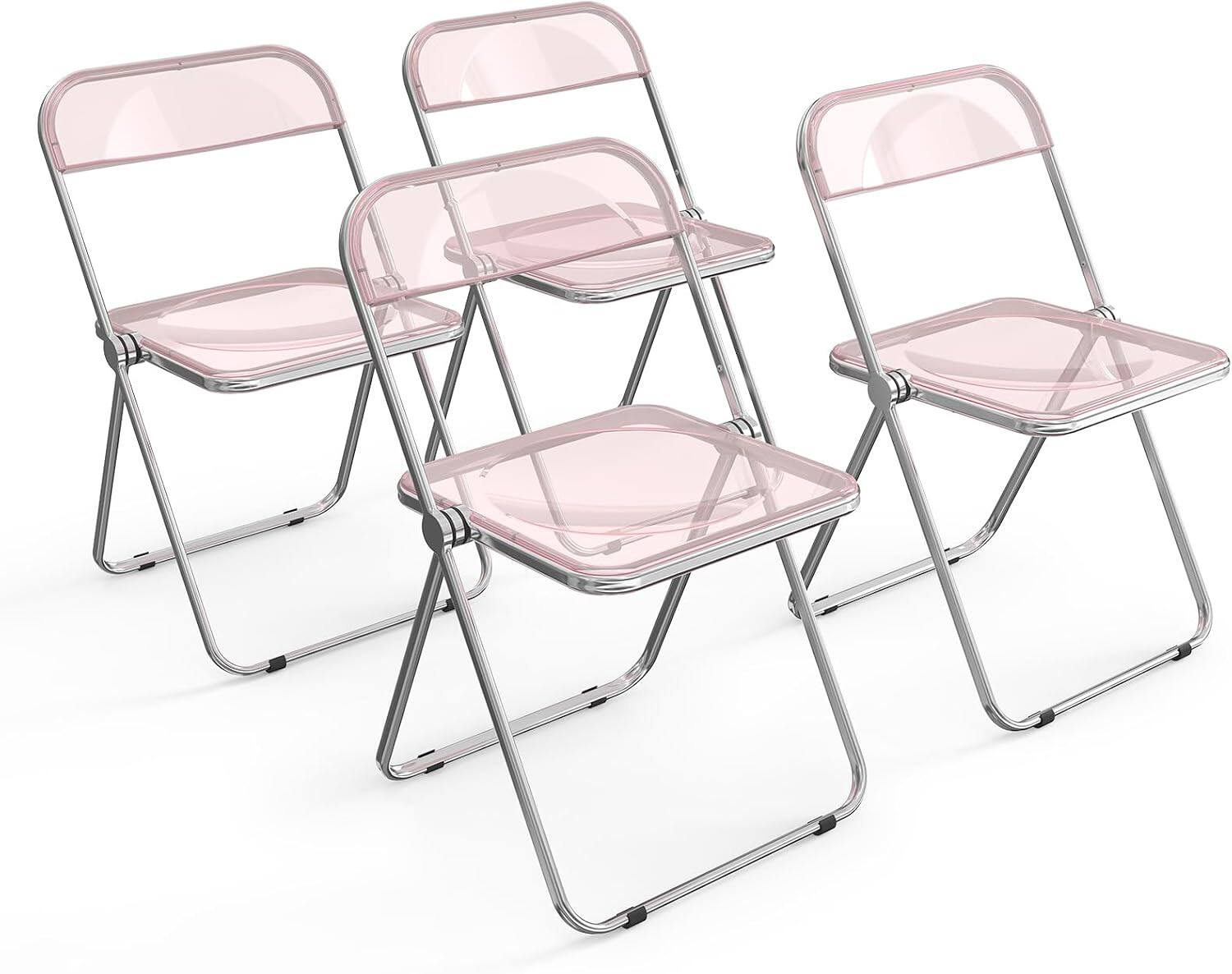 Front. Winado - 4PCS Folding Plastic Chairs Portable Clear Commercial Chair Seat for Indoor Outdoor Party Wedding Dining Display Corner - Pink.