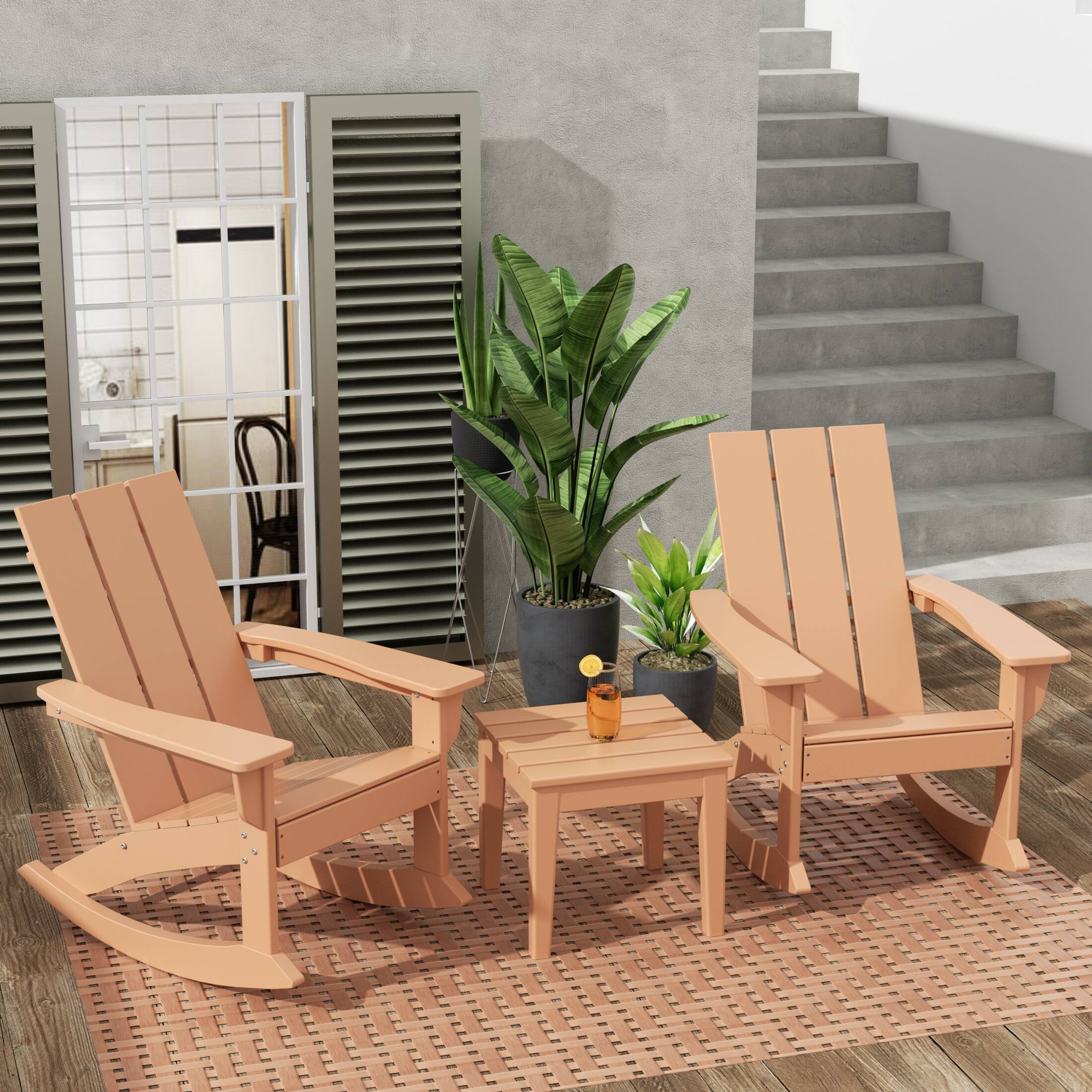 Angle. WestinTrends - WestinTrends Ashore Modern Rocking Poly Adirondack Chair With Side Table 3-Piece Set - Teak.