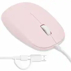 Front. Macally - Macally Wired Mouse for Mac and PC - Dual USB C + A Plug - Simple Ambidextrous 3 Button USB Mouse Wired - Pink - Pink.