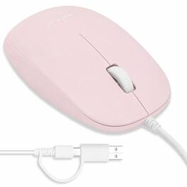 Macally - Wired Mouse for Mac and PC - Dual USB C + A Plug - Simple Ambidextrous 3 Button USB Mouse Wired - Wired - Pink