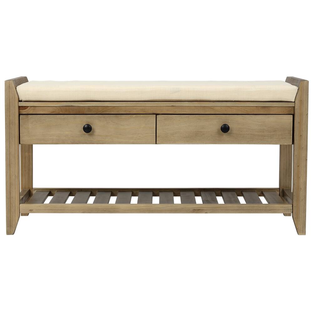 Alt View 1. Ropilly - Ropilly Entryway Storage Bench with Cushioned Seat and Drawers, Gray Wash Wooden Shoe Rack Bench - Gray Wash.