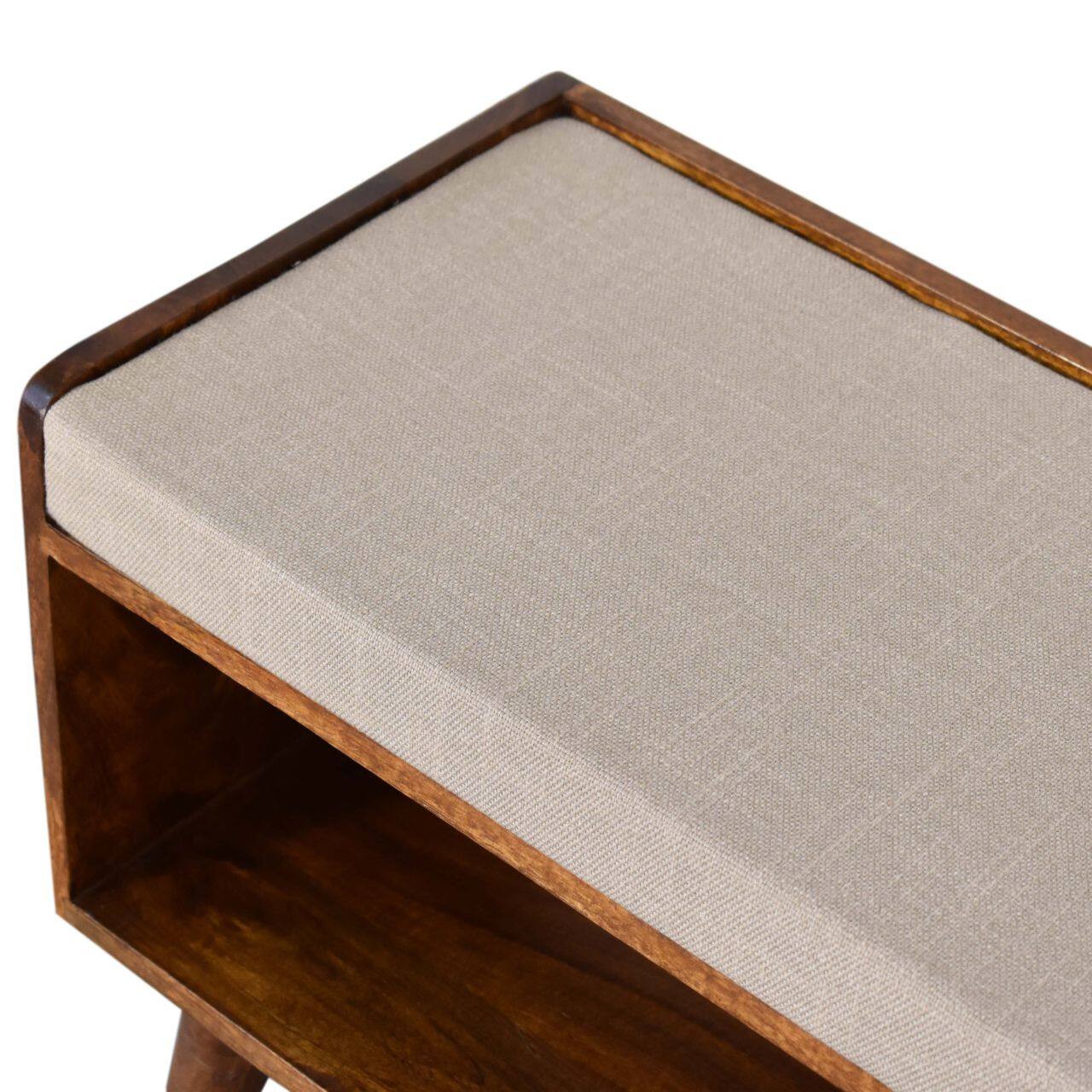 Alt View 2. Artisan Furniture - Artisan Furniture Solid Wood Mud Linen Nordic Storage Bench, Upholstered, 1 Open Slot, Brown & White - Brown & White.