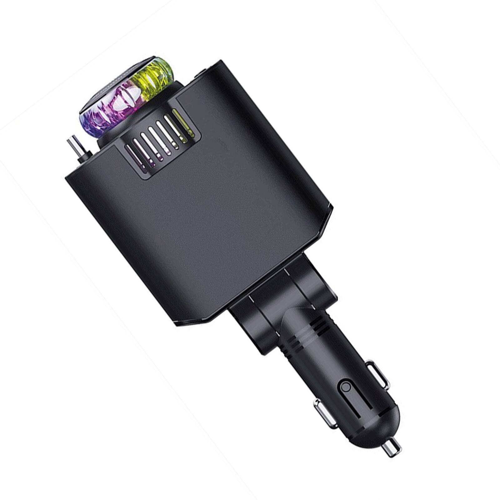 Angle. Topteng - 120W 4-in-1 Car Charger with Retractable Cable&Air Freshener-PD Fast Charge, Starry Sky Ambient Light,Smart Aromatherapy.