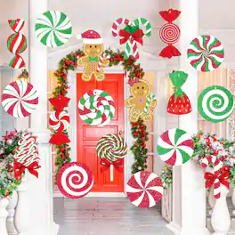 PARKER SLATER - 18-Pack Large Hanging Candy Cane and Gingerbread Christmas Decorations for Outdoors - Color: Candy