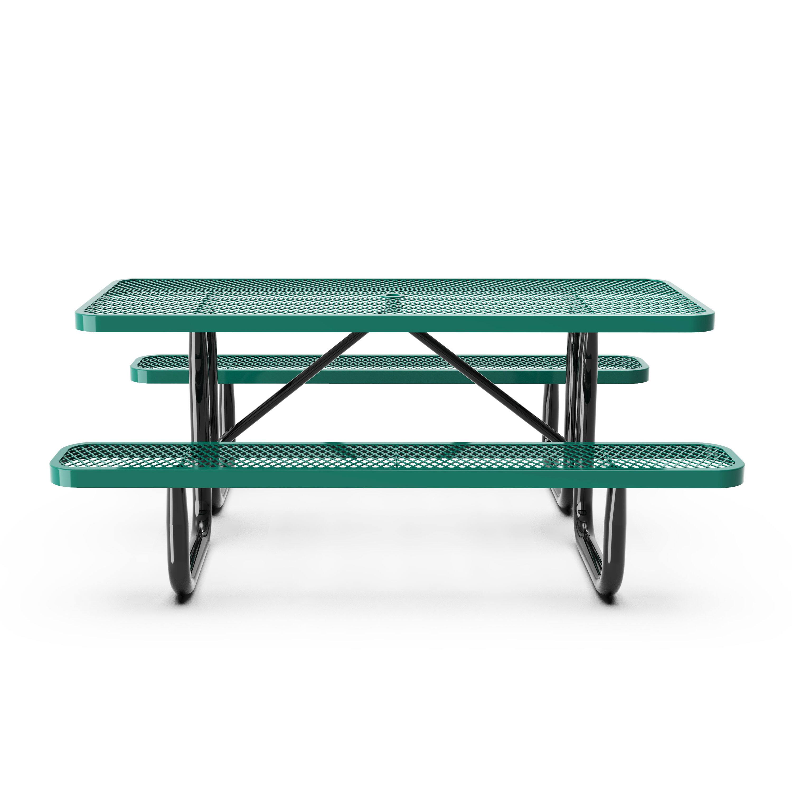 Angle. Flash Furniture - Mantilla 6' Rectangular Outdoor Picnic Table with Commercial Heavy Gauge Green Expanded Metal Mesh Top and Seats and Bla - Green.