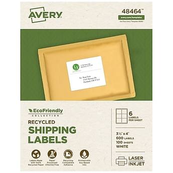 Avery EcoFriendly Laser/Inkjet Shipping Labels, 3 1/3 Avery EcoFriendly Laser/Inkjet Shipping Labels, 3 1/3