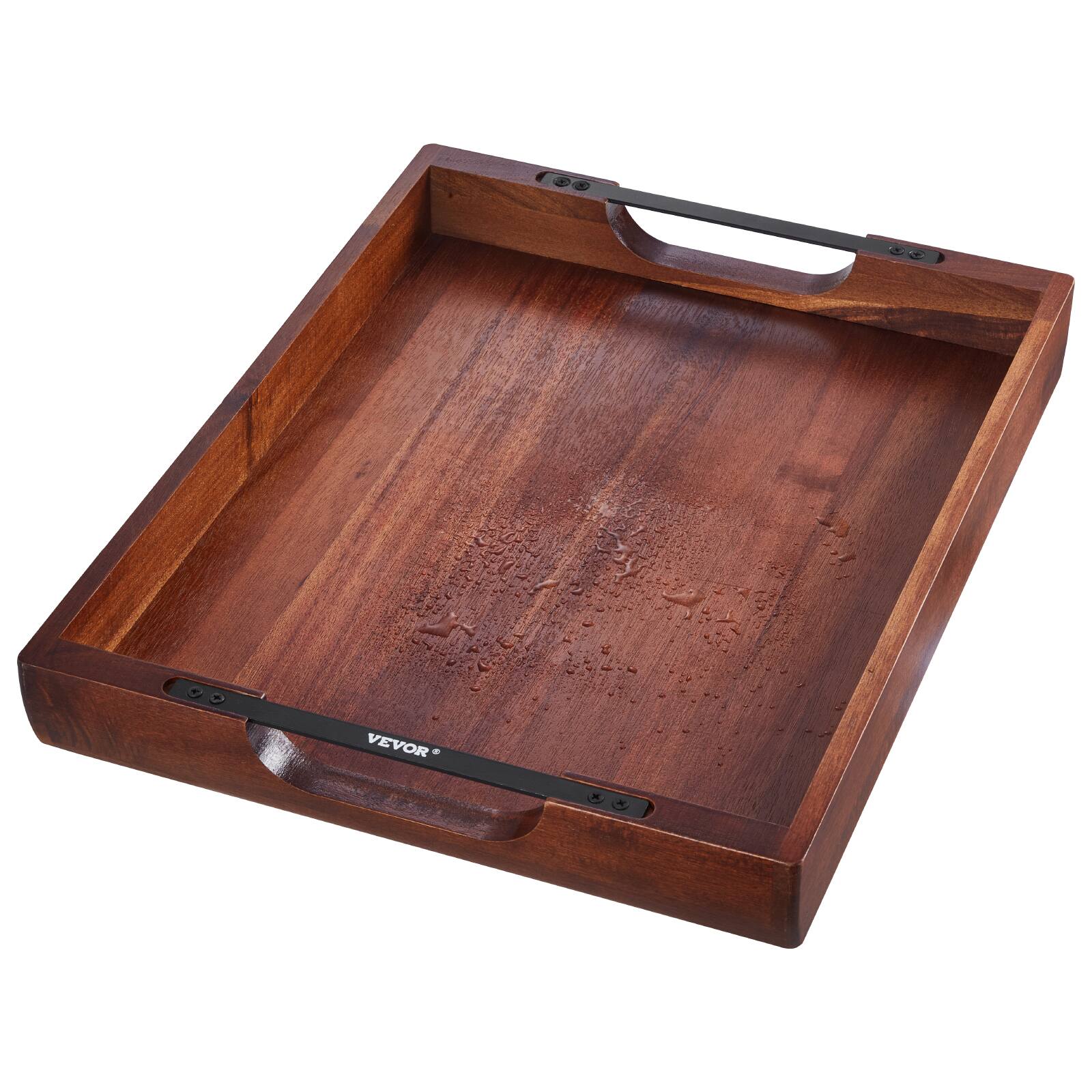 Alt View 5. VEVOR - Wood Serving Tray, Acacia Wooden Tray Board with Handles, Decorative Rustic Serving Trays Platter - Tray body: Dark walnut; Metal handle: Black.