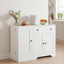 Costway - 41.5" Buffet Cabinet with Storage, 3 Doors, Drawer, Shelves, Rolling Wheel - White