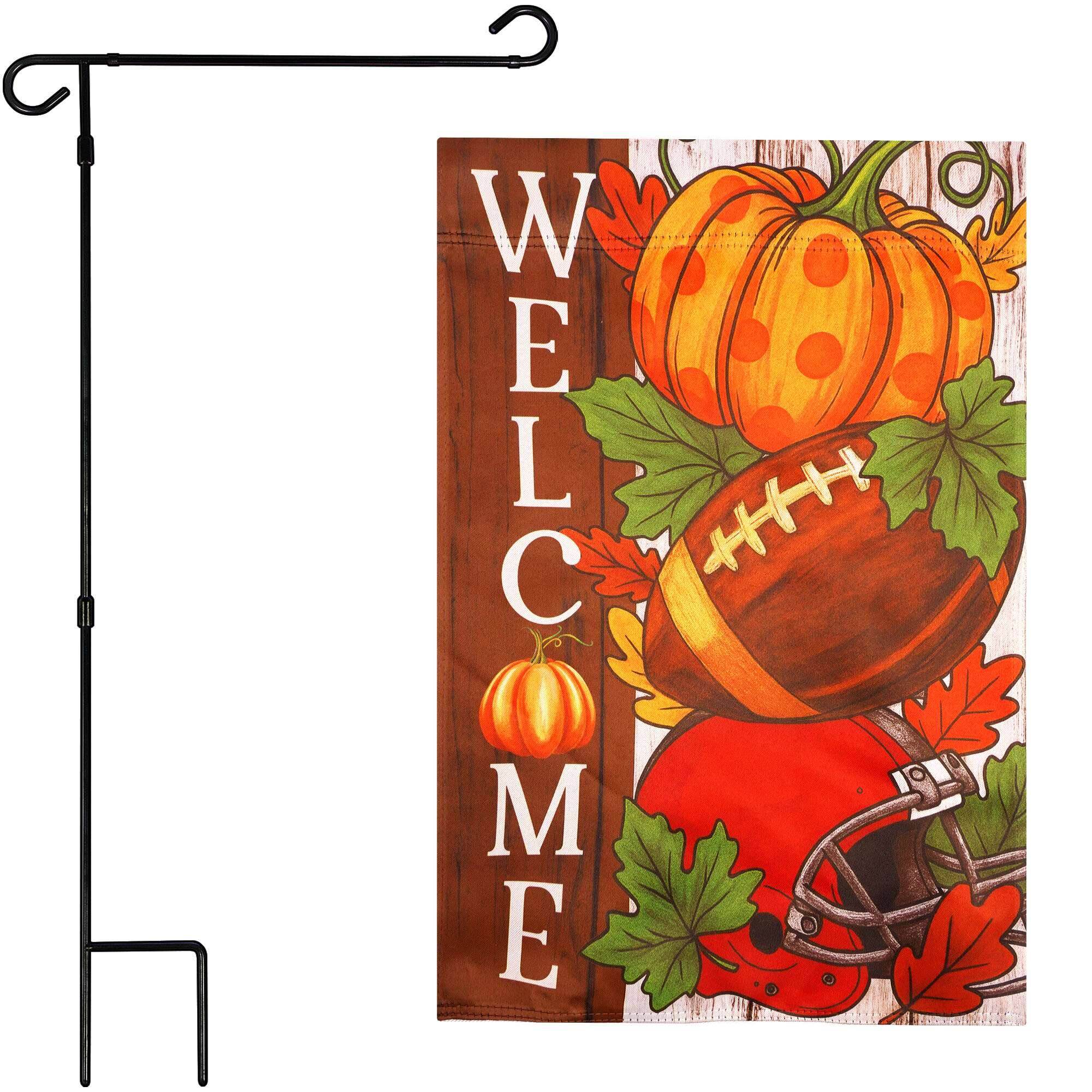 Front. G128 - G128 36x16IN Garden Flag Stand & 12x18 Welcome Fall Football Flag Kit - Black.